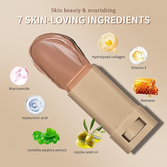 Beauty Balm Serum-Enriched Tinted Moisturizer Stick – Hydrating Lightweight Solid Foundation with Natural Skin Tint Finish, Flawless Sheer to Medium Coverage, Radiant & Dewy Glow, All-Day Wear (6#, 1)