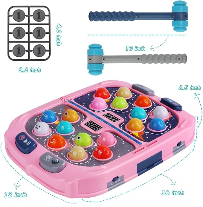 Whack Game Mole for Kids,Toys for 3-12 Year Old Boys and Girls,Whack Game Toy for Toddlers,Gifts for 3 4 5 6 7 8+ Girls Kids,Interactive Educational Toys with Sound and Light,PK Mode with 2 Hammers
