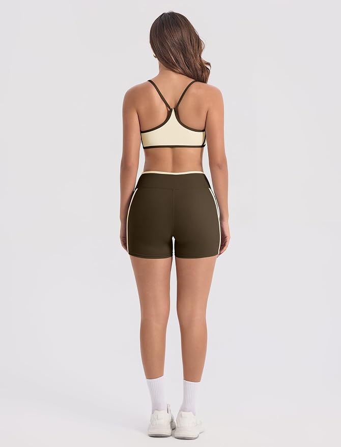 ABOCIW Workout Sets for Women 2 Piece Color Block Strappy Sports Bra High Waist Shorts Gym Yoga Pilates Outfits