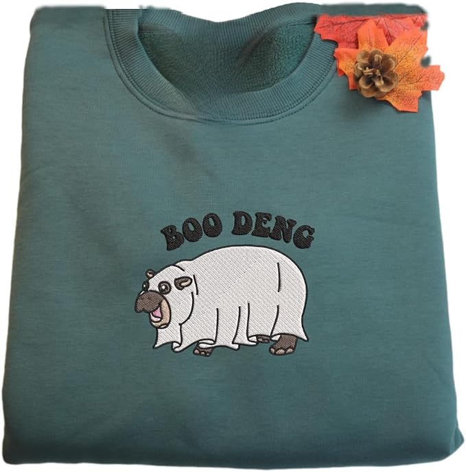 YOUNG GREEN Moo Deng Embroidered Sweatshirt Moo Deng Bouncy Pig Shirt Cute Baby Hippo Sweatshirt Gift For Moo Deng Lovers