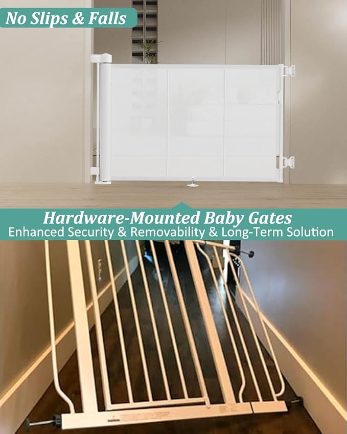Miumoon 71 inch Retractable Baby Gates 34 inch Tall, Retractable Gate with Reinforced Strip Design to Prevent Crawling Through, 6 FT Retractable Dog Gate for Stairs, Doorways, Hallways, Indoor/Outdoor