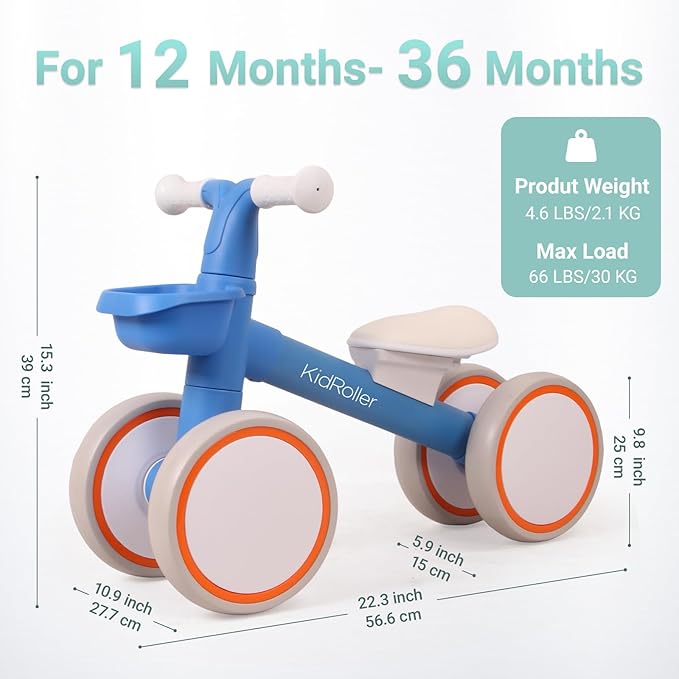 Kid's Balance Bikes for 1 Year Old Boys and Girls, 12-24 Months Toddler Ride-on with Adjustable Seat and a Front Basket, First Birthday Gifts Sky Blue