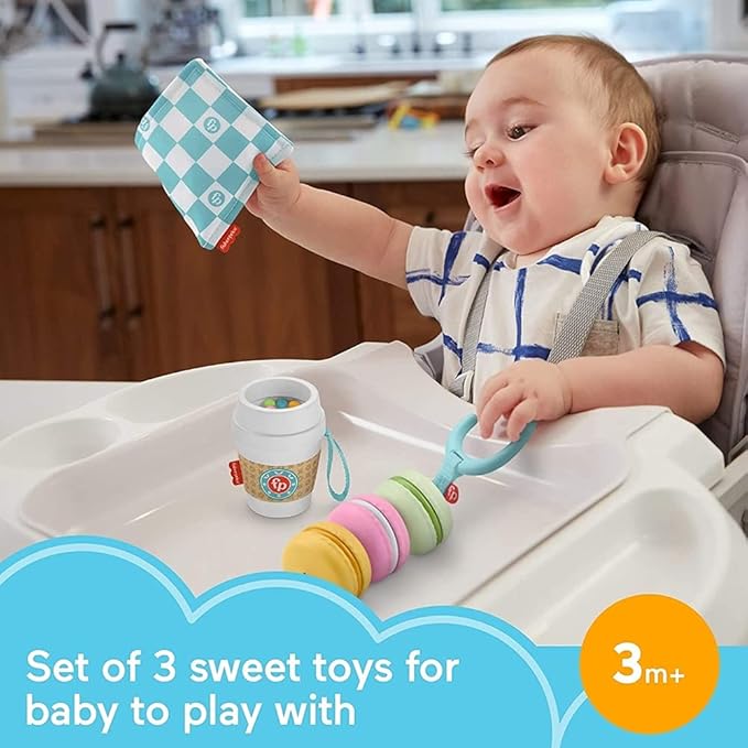 Fisher-Price Baby Bakery Treats Gift Set, 3 Food-Themed Baby Toys and teether for Infants Ages 3 Months and up
