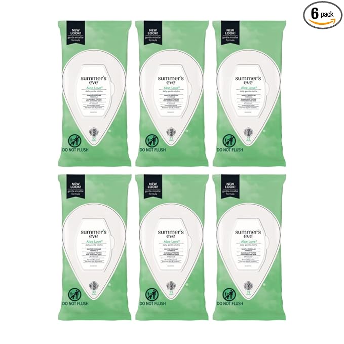 Summer’s Eve Aloe Love Feminine Cleansing Wipes, Daily Intimate Cloths, Removes Odor, pH Balanced, Gentle for Sensitive Skin, 32 Count (Pack of 6)