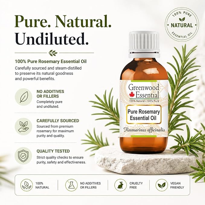 Greenwood Essential Pure Rosemary Essential Oil (Rosmarinus officinalis) Steam Distilled 10ml (0.33 oz)