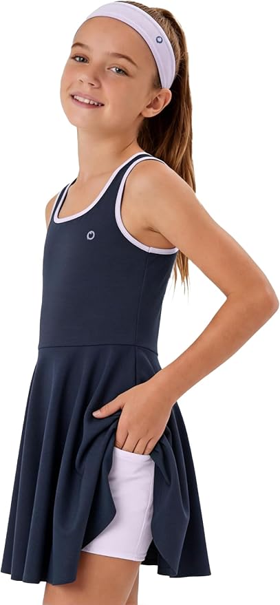 PATPAT Girls Athletic Dress Tennis Summer Outfit with Headband & Shorts | Quick-Dry RapidAir-C Fabric, Lightweight Breathable Golf Dress, Sweat-Wicking 2 Piece sets, Two Hidden Pockets