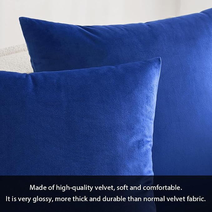 MIULEE Velvet Throw Pillow Covers 18x18 Inch Pack of 2 Royal Blue | Soft Solid Decorative Pillow Covers, Modern Luxury Home Decor, for Couch Chair Sofa Bedroom Livingroom