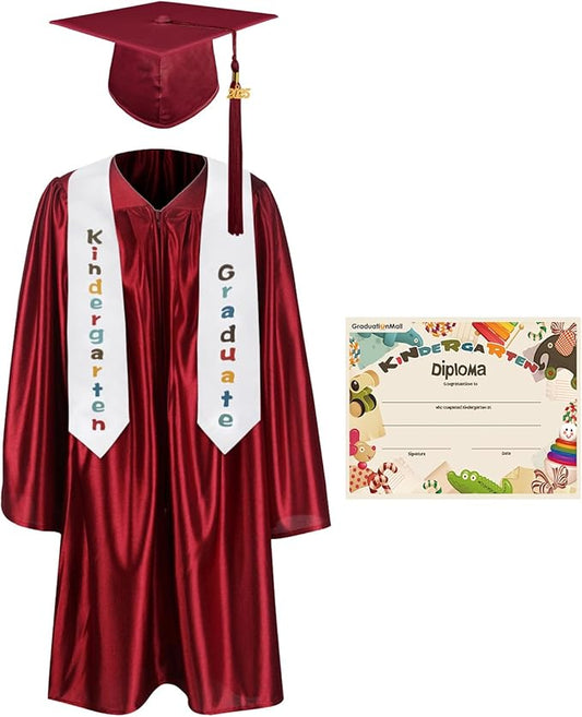 GraduationMall Kindergarten Graduation Cap Gown Stole Package with 2025 Tassel, Certificate