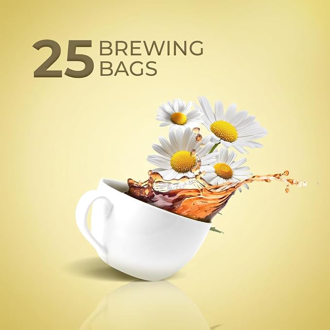 Life Plus Style Gourmet La Granja Pure Chamomile Herbal Tea 25 Individually Wrapped Tea Bags Caffeine Free Natural Bedtime Tea Herbal Infusion Gift for Women & Tea Lovers