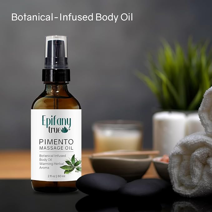 Natural Pimento Massage Oil 2oz | Botanical Infused Body Oil | Warming Herbal Aroma | Olive Oil & Jamaican Black Castor Oil