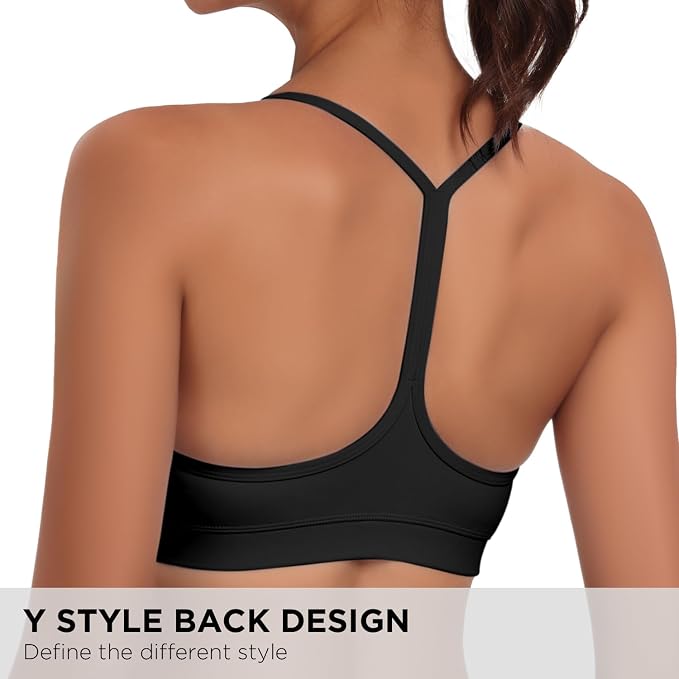 Raxnode Women's 3-Pack Y-Back Sports Bra, Thin Spaghetti Strap Nylon Yoga Bra with Removable Cups, Light Support Bralettes
