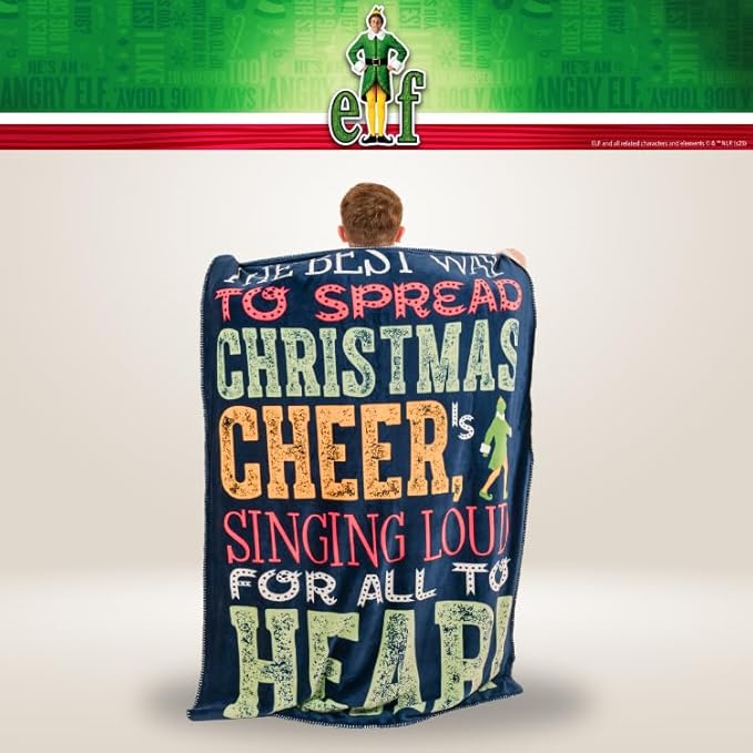 Elf The Movie Holiday Christmas Bedding Soft Plush Sherpa Blanket Throw, 46 in x 60 in, (Officially Licensed Product) by Franco