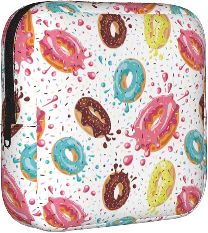Donut Donuts Period Bag For Women,Portable Sanitary Napkin Period Pad Pouch For Purse, Small Make Up Bags