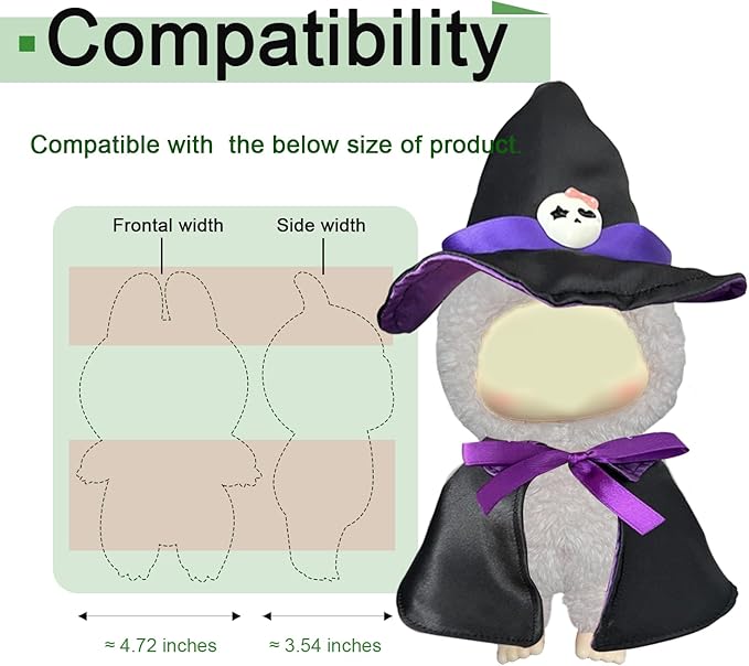 Halloween Purple Black Cape Set for labubu, Witch Hat with Skull Cape for labubu Clothes, Gothic Costume Fits, Doll clohtes for Popmart Toys