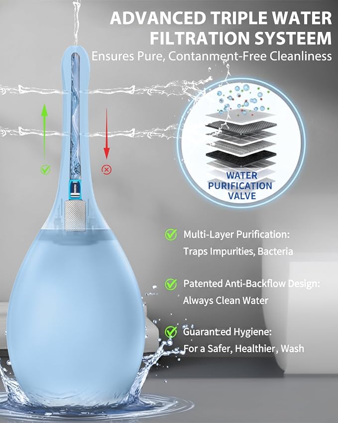 Enema Douche Anti Back-Flow, Anal Douche Connected to Shower Hole,Enema Bulb with 7 Spouts, Reusable Portable Enema Vaginal Cleaner kit for Men Women (Light Blue)