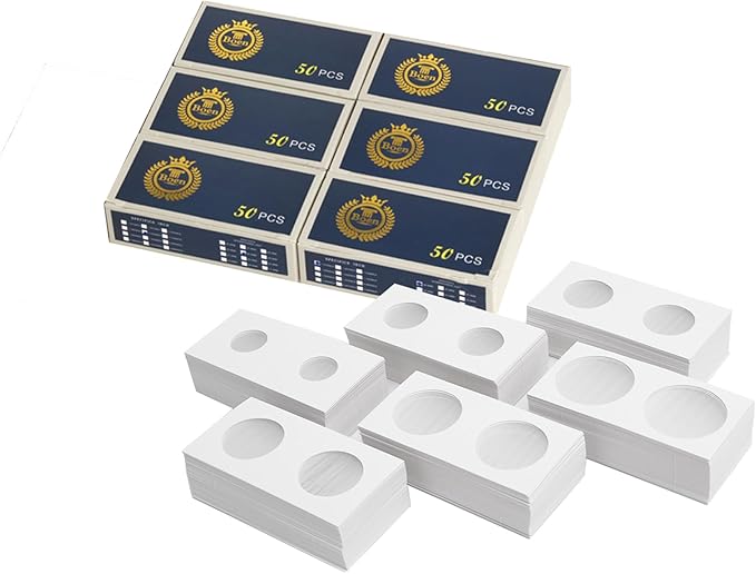 Boen 300PCS Coin Flips in 6 Sizes Cardboard Coin Holders for Colletors 2x2 inch Coin Cardboard Coin Flips for Coin Collection (Coin Flips 6-300)