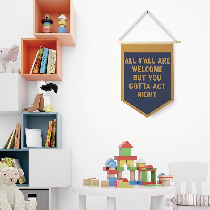 Qpenm All Are Welcome Hanging Wall Canvas Banner,Welcome Hanging Pennant Flag Prints,Funny Posters & Prints,Classroom Home Entryway Living Room Office Decor