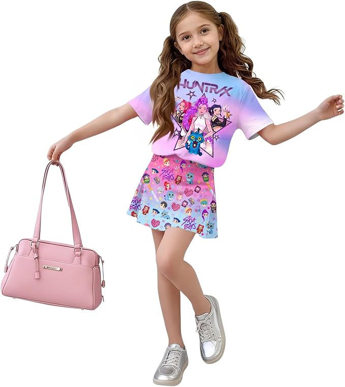 HTHLVMD K Pop Short Sleeve T-Shirt and Skirts Outfits Set for Girls Hunters Rumi Mira Zoey Graphic Tees De-Mon Costume