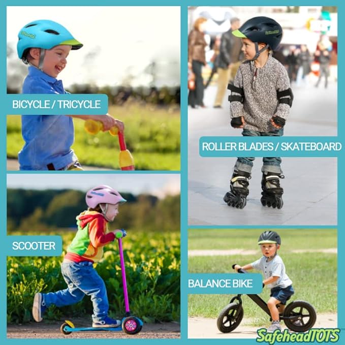 Adjustable Toddler Bike Helmet, Built in Visor with Removable Washable Inner Lining, XS Ages 2-4 Years for Boys and Girls, Perfect for Cycling, Scooters, Orange-Blue