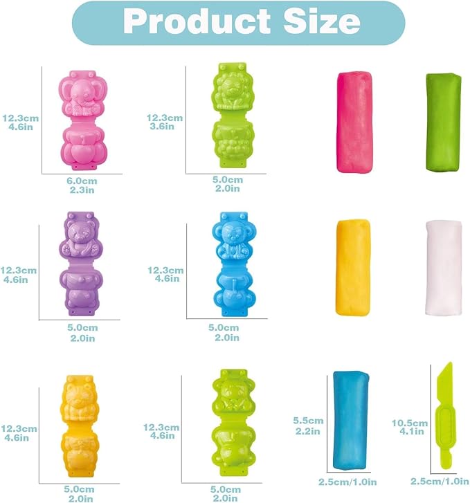 Unleash Creativity with 6 Unique Animal Molds Dough Toys Dough Accessories Set Whit 5 Bright Color .Ideal as a Gift for Kids Aged 3-4-8 Years