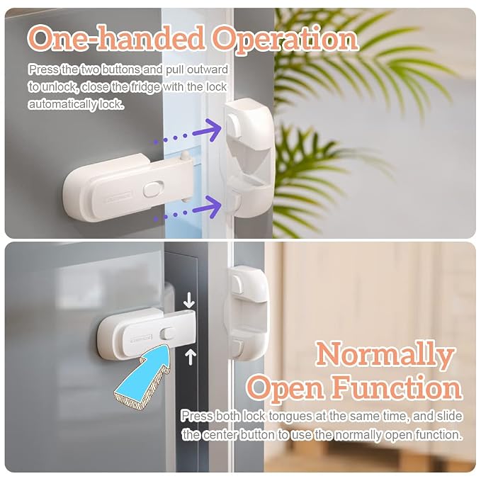 EUDEMON 1 Pack Updated Child Proof Refrigerator/Fridge/Freezer Door Lock Apply to Max 1"(25mm) Sealing Strip for Toddlers and Kids, no Tools Need or Drill (White)