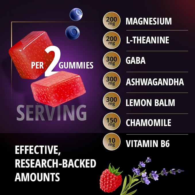 Zen-7 Calm & Focus Gummies for Adults - Sugar Free Daily Calm & Mental Clarity Support - L-Theanine, GABA, Ashwagandha, Magnesium, Lemon Balm & B6 - Berry Lavender - 60 Vegan Gummies