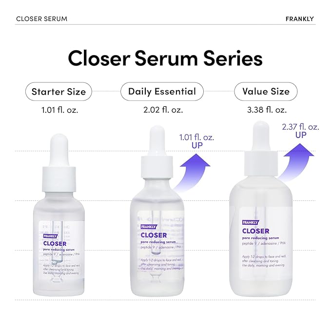 FRANKLY Closer Serum Mega Jumbo | Pore Minimizer Serum | 9 Peptides, Vegan Collagen, Adenosine, PHA | Korean Pore Minimizer for Glass Skin, Anti-Aging, Hydration, Elasticity | 3.38 fl oz