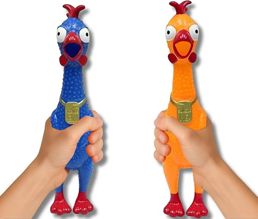 Animolds Squeeze Me Rubber Chicken Toy | Screaming Squeaky Chicken for Kids & Dogs | Novelty Prank Gag Gift (2 Pack Solid)