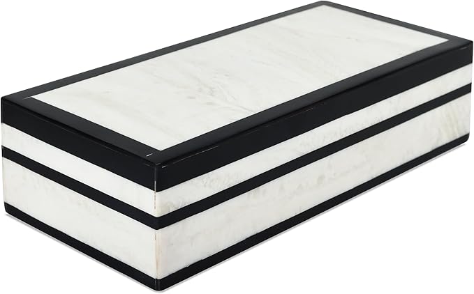 Handicrafts Home Decorative Storage Box with Lid – Black White Modern Keepsake Box, Coffee Table Storage Organizer, Decorative Box for Remotes, Desk & Console Decor – Mono Court 10 x 4.5 x 2.5