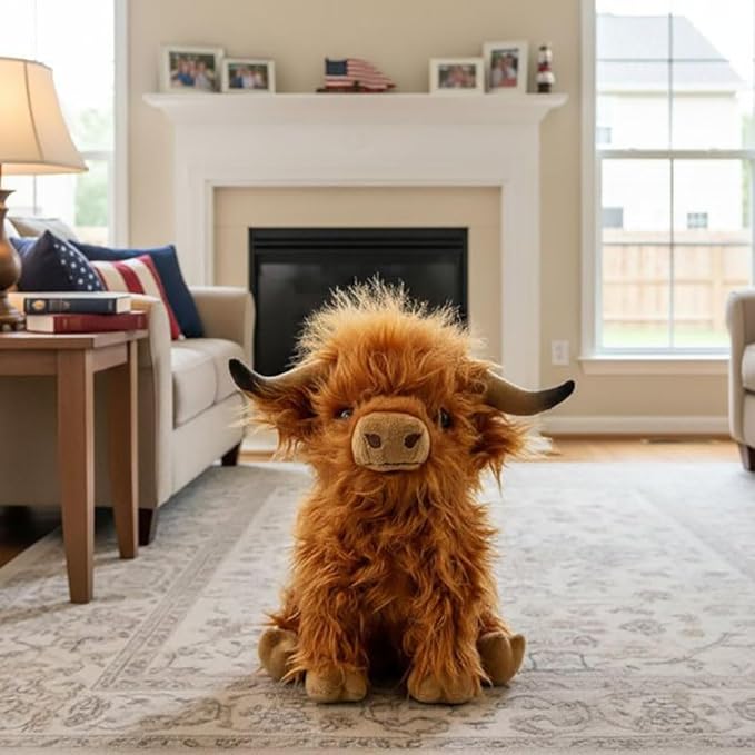 Highland Cow Stuffed Animals Soft Plush Cute Highland Cow Doll for Boys Girls 10in (gaodi NIU zongse)
