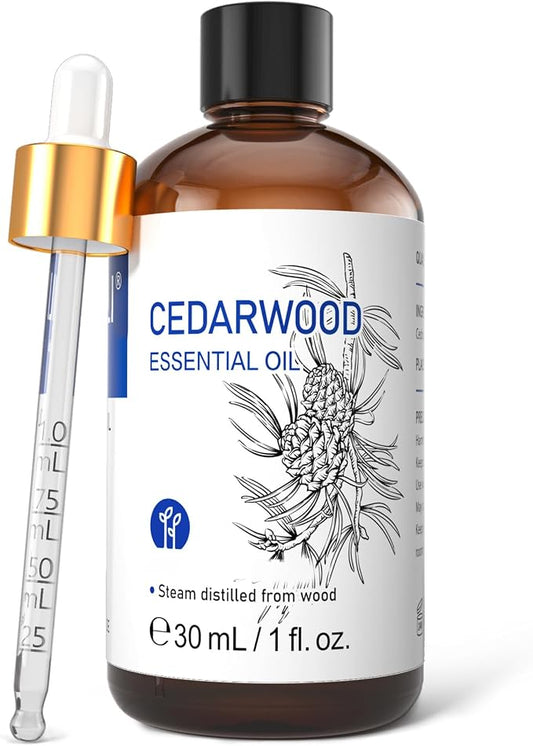 HIQILI 1 Fl Oz Cedarwood Essential Oil, Cedarwood Oil for Hair, Diffuser, Aromatherapy - 30ML | For Massage Skin Care Soap Bath Bombs Lotions Boost Scalp Circulation Reduce Hair Loss Fade Acne Marks - 30mL / 1.01 fl.oz