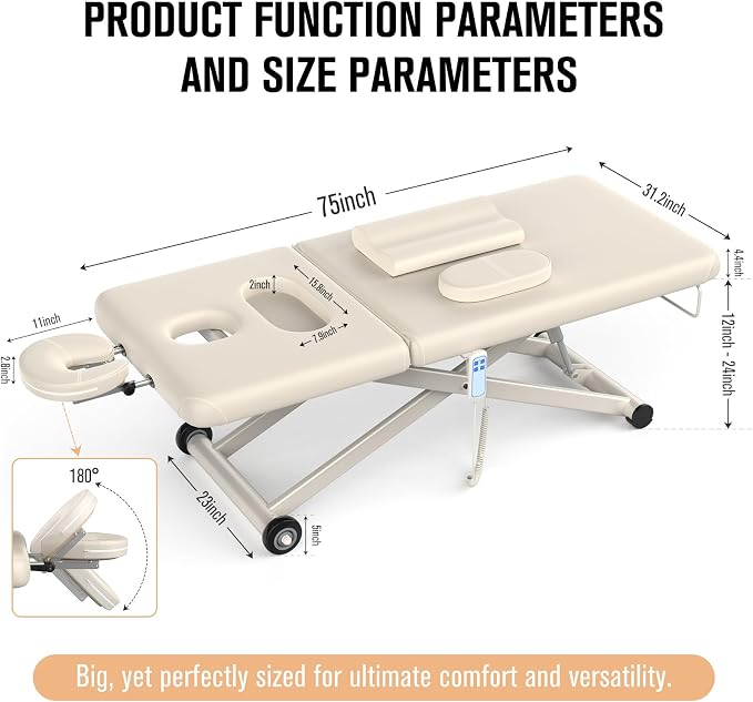 Dolonm Electric Massage Table, Heavy Duty Electric Lift and Backrest 2 Motor Adjustable for Treatment/Medical Spa/Facial Bed/Beauty Bed/Massage and More - 31.2 Wide x 75 Long, Beige Gray