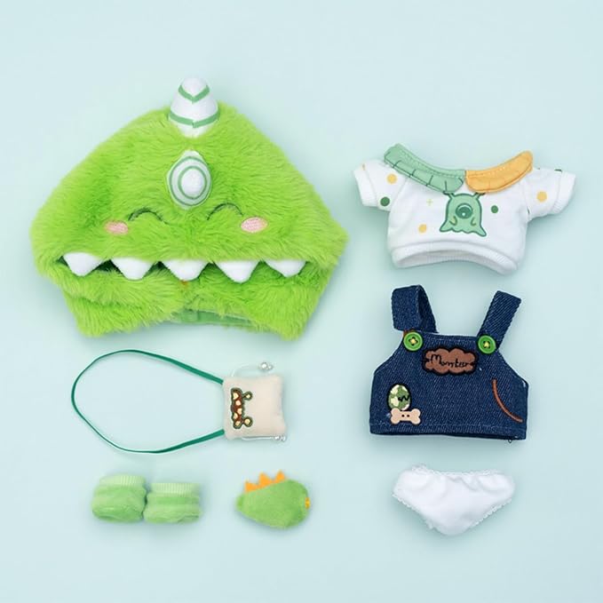CALEMBOU 20cm Plush Doll, Cute Soft Stuffed Dress up Doll with Skeleton, Kawaii Plush Toys for Birthday with Clothes (Taoyaoyao + Dinosaur Exodus Set)