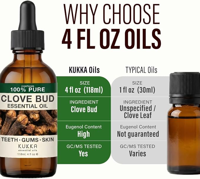 100% Pure Clove Oil - 4 Fl Oz Clove Essential Oil for Hair, Skin, Diffuser, Aromatherapy & DIY Soap Making Scent