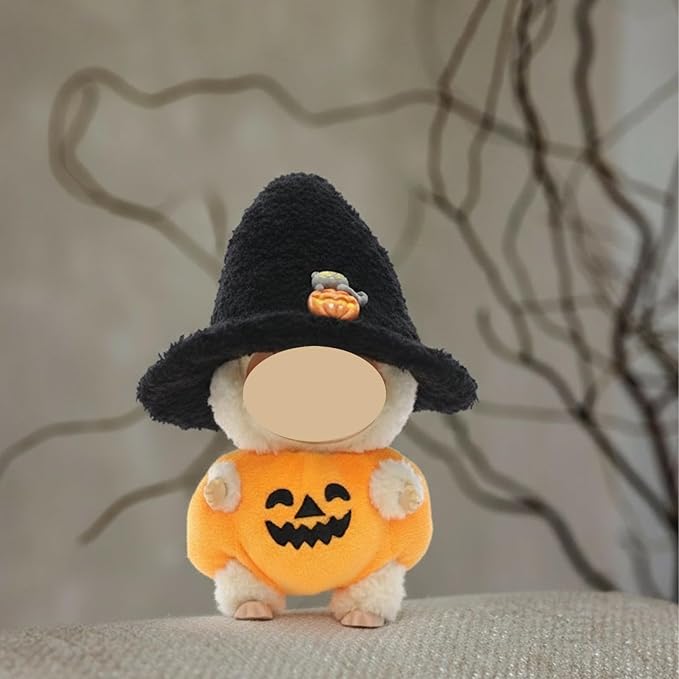 17cm Doll Clothes, Halloween Witch Hat and Pumpkin Costume Set Handcrafted Crochet Halloween Clothes for 6.7"(No Doll Included) (Style05)