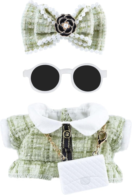 Doll Clothes 15cm Green Outfits for Dolls Elegant Green Dress Headband Bow Tie Glasses and Bag Exquisite Clothes Accessories Compatible with Doll (Style 6)