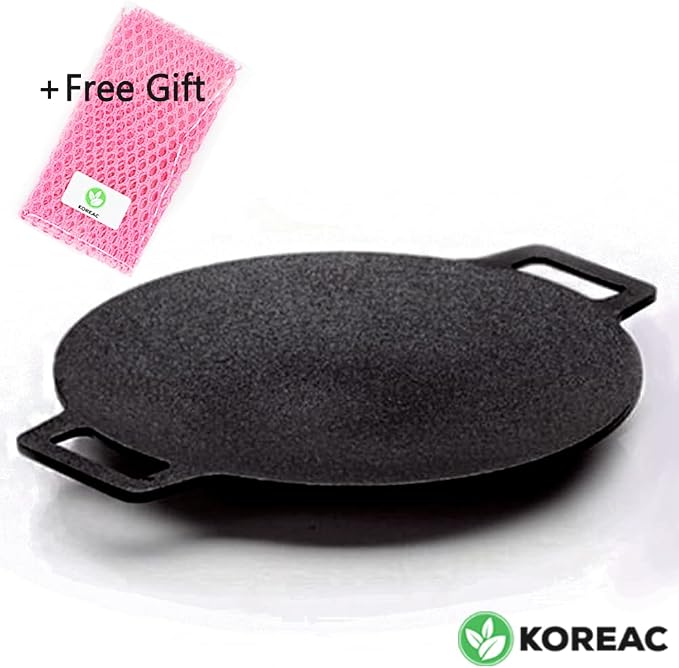 _Korean BBQ Non-stick Grill_ Circular size 14.2 inches [Round Griddle Pan 14.2in + Bag] Natural Material 6 Layer Coating/We can use it at home or outside._Made in Korea.