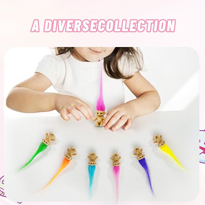 30pcs Long-haired Mini Troll Dolls, Assorted Hair Colors, 0.78" Bodies, 2" Hair. Cake Toppers, Action Figures, School Project, Arts and Crafts, Party Favors