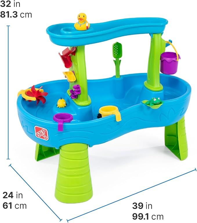 Step2 Rain Showers Splash Pond Water Table, Kids Water and Sand Activity Sensory Playset, Summer Outdoor Toys, 13 Piece Water Toy Accessories, For Toddlers 1.5+ Years Old, Blue & Green