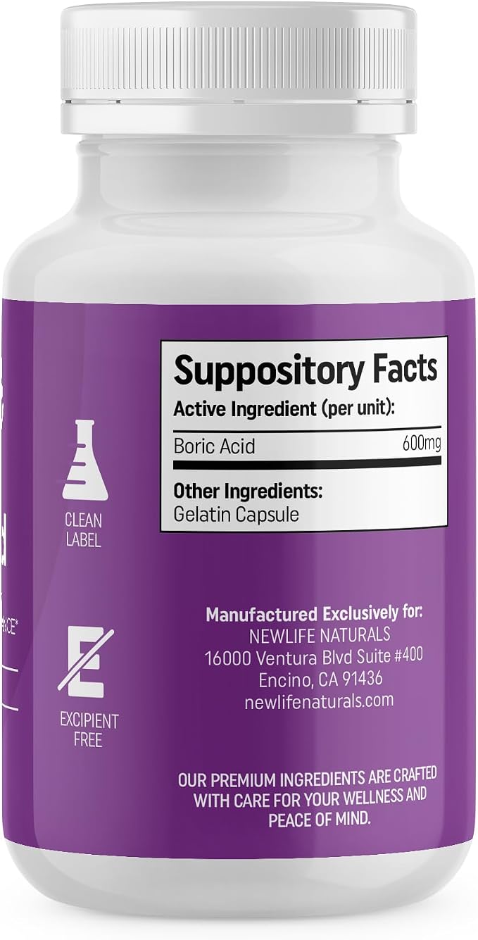 NewLife Naturals Boric Acid Suppositories for Women – 600mg NF Grade Boric Acid Powder, Vaginal Odor & pH Balance, Vaginal Suppositories, Made in USA, 90 Count