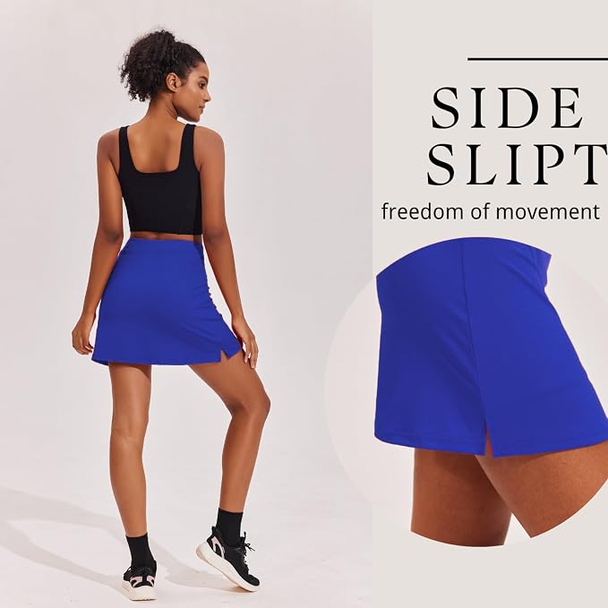 Ekouaer 16" Skorts for Women with Pockets Golf Pickleball Tennis Skirt | Silicone Grippers,2 Inner Pockets,Wide Waist,Side Slit Hem,Breathable,Soft,Lightweight