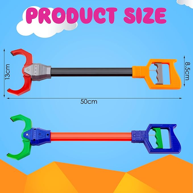 Lewtemi 4 Pcs Interactive Grabber Toy for Kids Claw Robot Arm Pack Reacher Pickup Tool for Boys Girls Children Fun Early Learning and Hand Eye Coordination Play, 18 Inch (Red,Green)