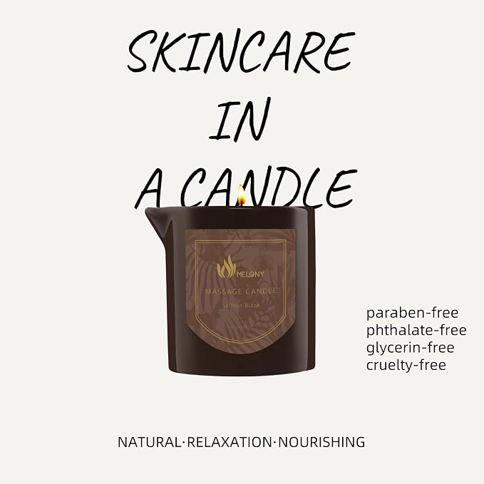 MELONY Massage Oil Candle, Saffron Blaze, 8.1 oz | Pure Relaxation, Moisturizing Essential Oil, For Home Spa, Gift For Women & Men