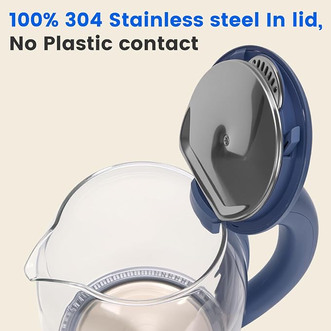 Glass Electric Kettle, No Plastic Contact With Water, 1.8L Electric Tea Pot, Automatic Shut-off, Borosilicate glass Visual Boiling, Water Heater & Teapot Perfect For Tea & Coffee