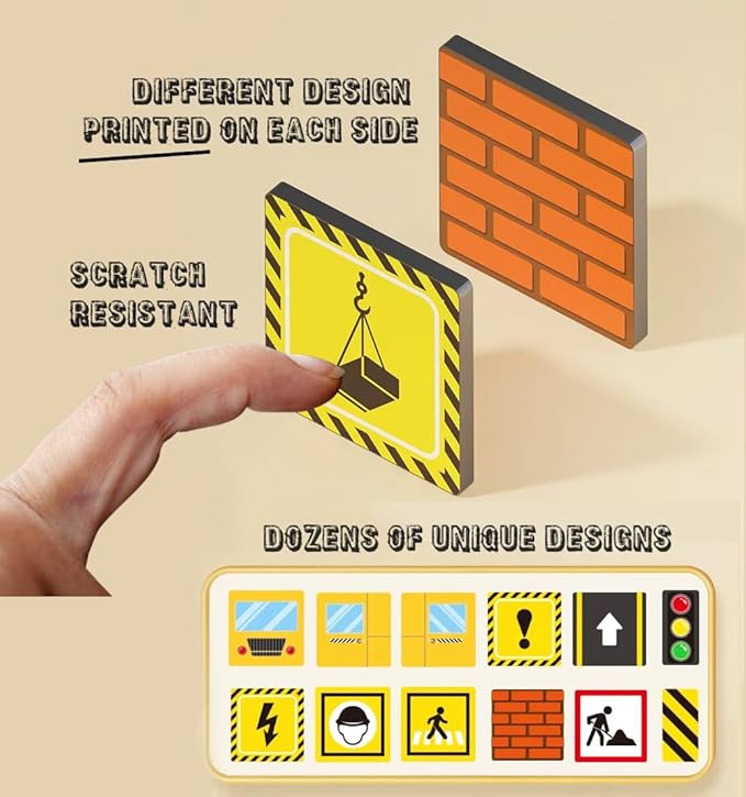 Magnetic Road & Construction Set with Crane – 36-Piece STEM Building Tiles for Kids Ages 3-7, Montessori Learning Toy with Workers & Car
