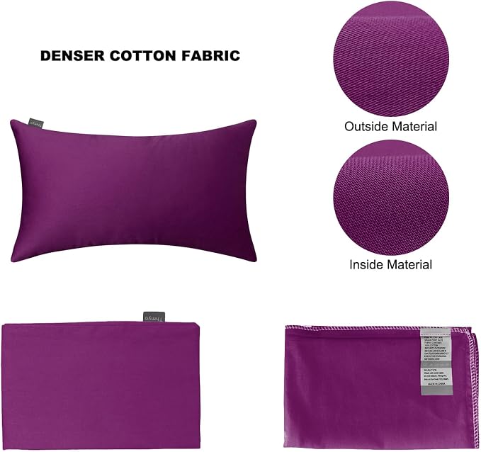 Thmyo 4-Pack 100% Cotton Lumbar Comfortable Solid Decorative Throw Pillow Case Rectangle Cushion Cover Pillowcase DIY Throw Pillowcase(12x20inch/30x50cm,Dark Reddish Purple)