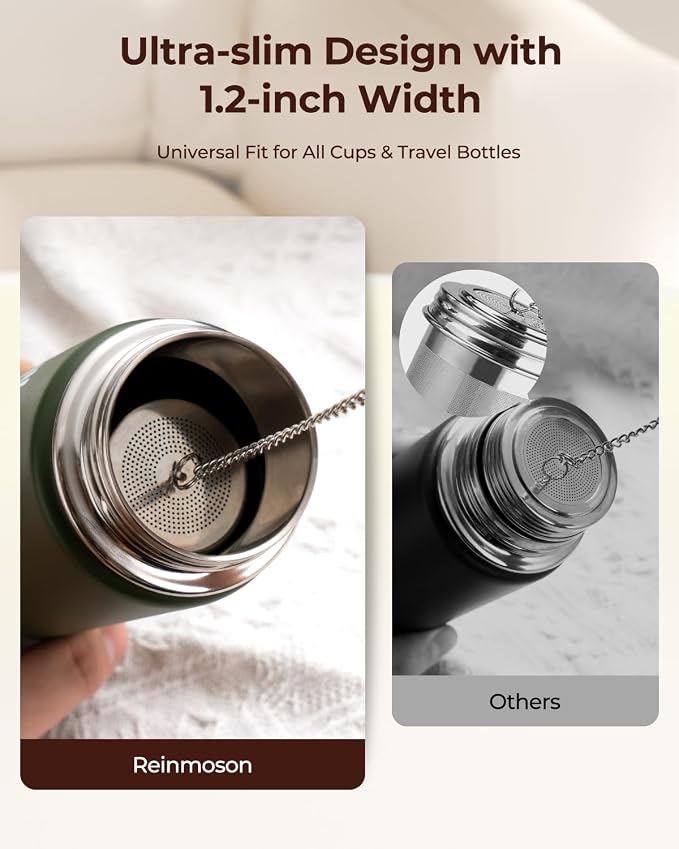 Reinmoson Mini Tea Strainers for Loose Tea, Extra Fine Mesh Tea Infuser, 304 Stainless Steel & Updated Slim Threaded Lid, Loose Leaf Tea Steeper for Black Tea, Rooibos, etc