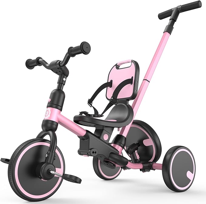 besrey Toddler Bike 1-3 Years Old,Toddler Tricycle with Spare Wheel,5 in 1 Kids Trike with Push Handle,Backrest and Safety Belt,Balance Bike 1+ Year Old,Birthday Gift and Toy for Boys and Girls