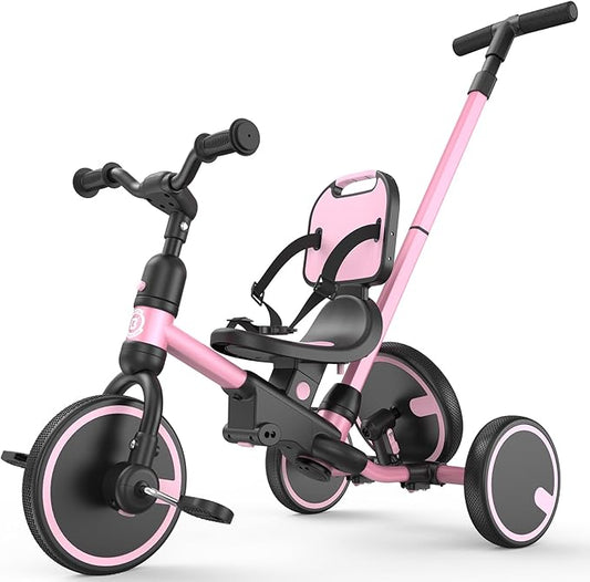 besrey Toddler Bike 1-3 Years Old,Toddler Tricycle with Spare Wheel,5 in 1 Kids Trike with Push Handle,Backrest and Safety Belt,Balance Bike 1+ Year Old,Birthday Gift and Toy for Boys and Girls
