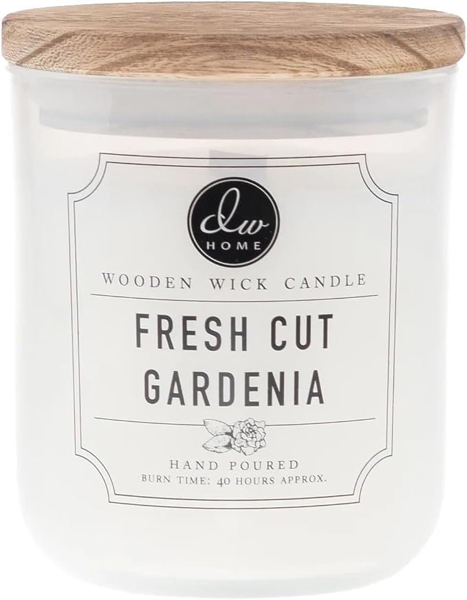 DW Home Fresh Cut Gardenia Wooden Wick Candle – Blooming Gardenia & Jasmine Floral Fragrance, 12 oz Crackling Wood Wick Jar Candle, Long Burning Home Fragrance Candle
